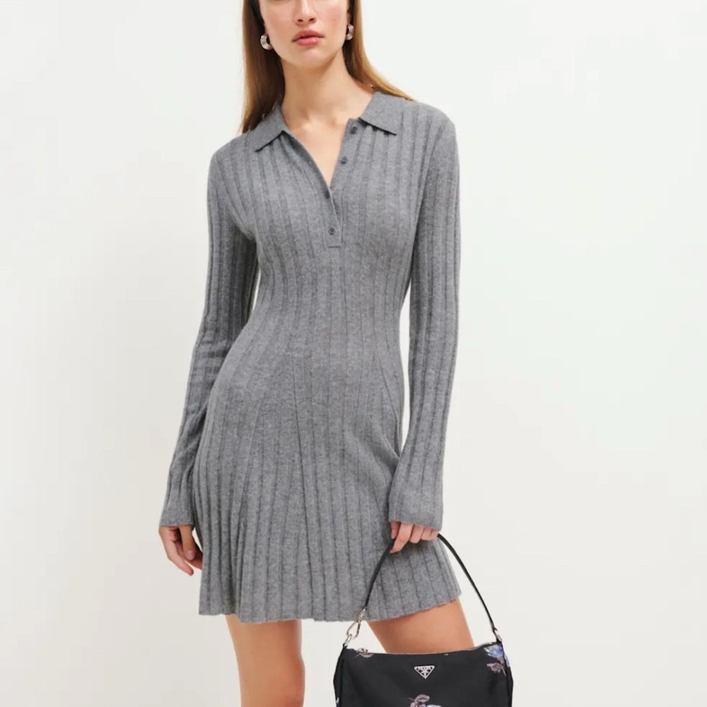 Reformation Cashmere Gray Ribbed Knit Dress